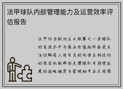 法甲球队内部管理能力及运营效率评估报告